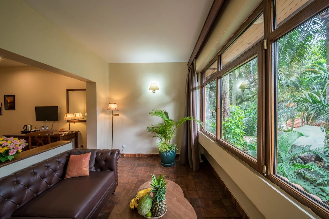 Apartment lounge with garden view